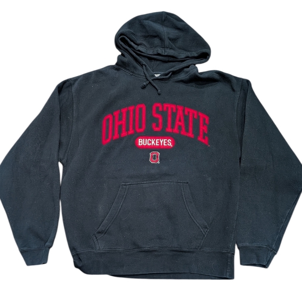 Ohio State Buckeyes Hoodie Black Red Felt Applique Letters College Sportswear